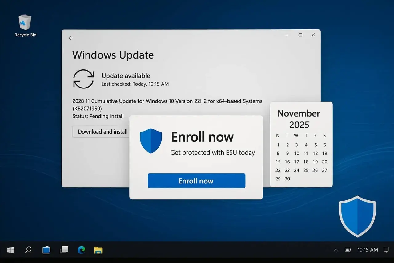 Ekran Windows Update pokazuje dostępną aktualizację. Aby dowiedzieć się, jak zaktualizować Windows 10, kliknij "Pobierz i zainstaluj".