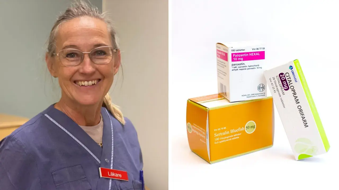Läkare ler bredvid förpackningar med sertralin och citalopram. Skillnaden mellan sertralin och citalopram är viktig för rätt behandling.
