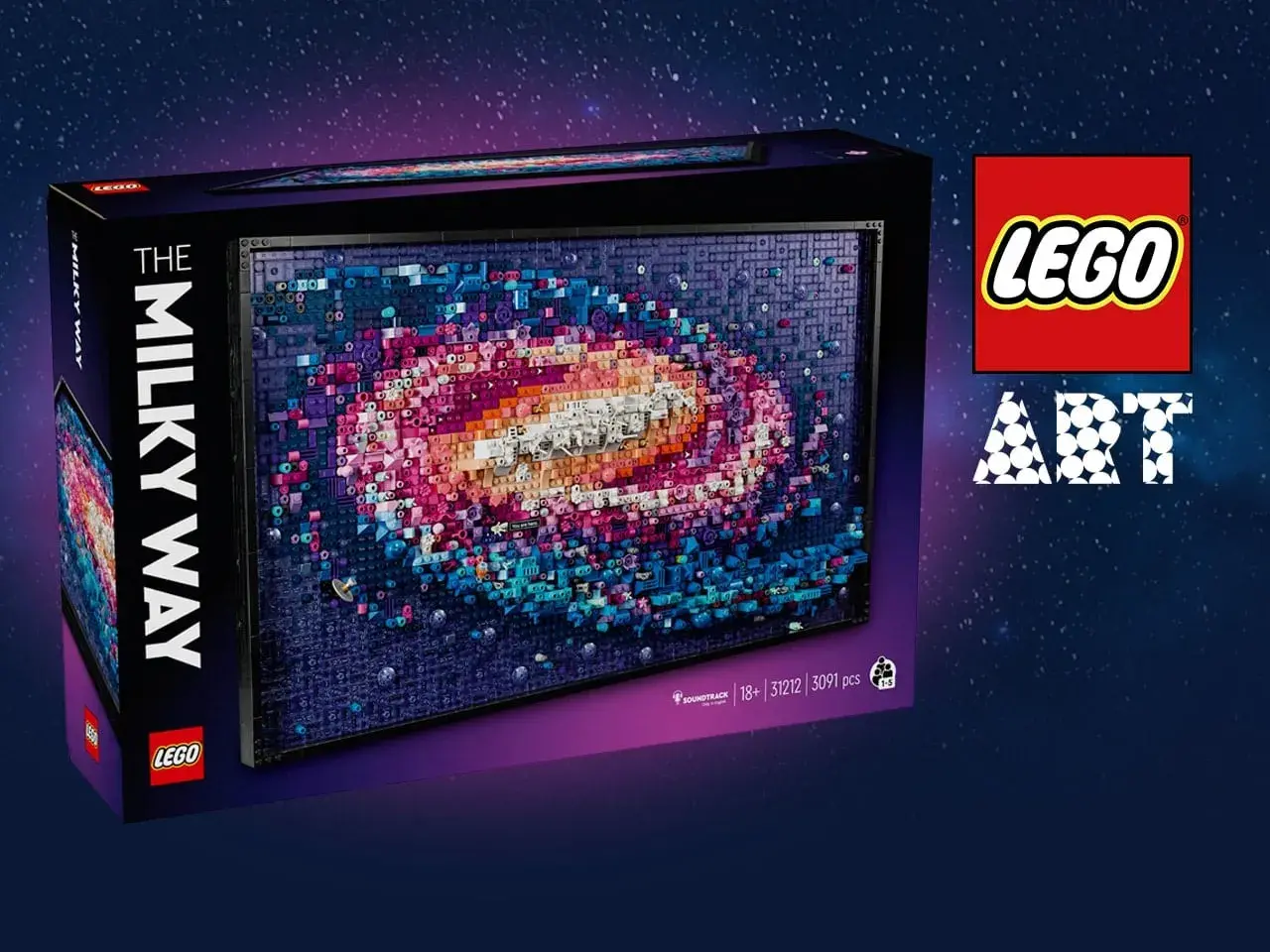 LEGO Art: Die Milchstraße als detailreiches Mosaik aus bunten Steinen. Ein galaktisches Bauprojekt für Sternenfreunde.