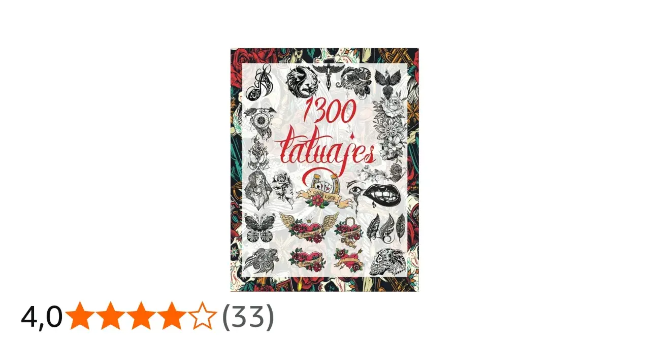 Colección de 1300 tatuajes, con diseños clásicos y variados, incluyendo tatuajes old school como corazones alados, herraduras y calaveras.