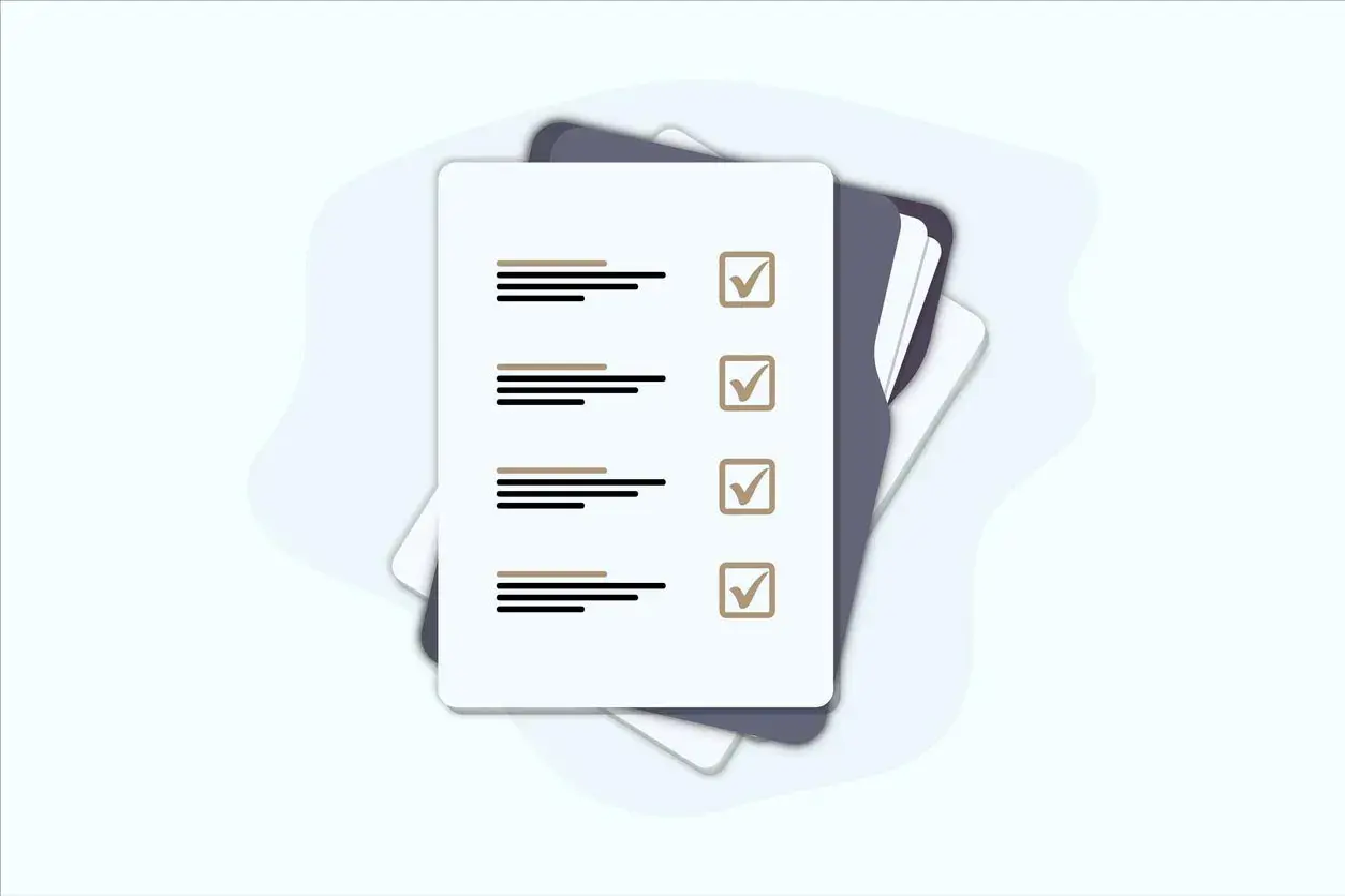 Liste à cocher pour un inventaire de succession. Chaque élément est représenté par des lignes et une case à cocher.