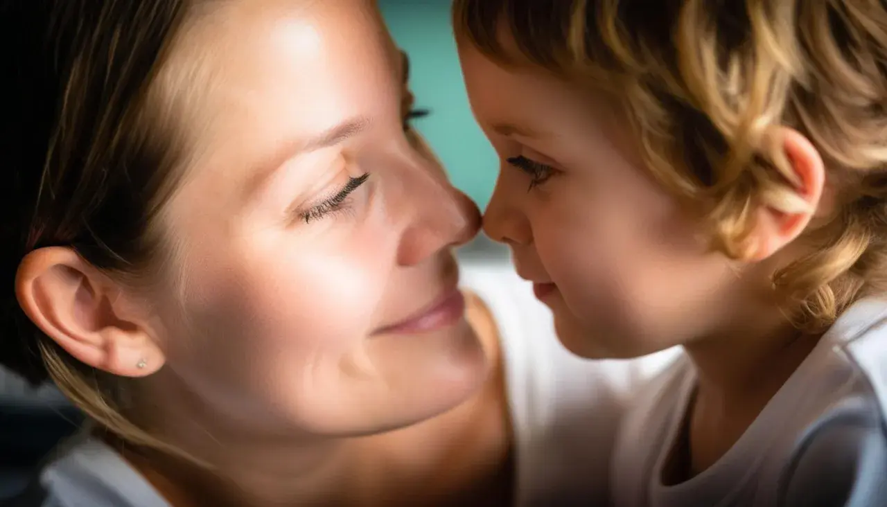 Un bambino e una madre si guardano intensamente, un momento di connessione profonda. La psicologia infantile studia questo legame, uno specchio dell'anima.