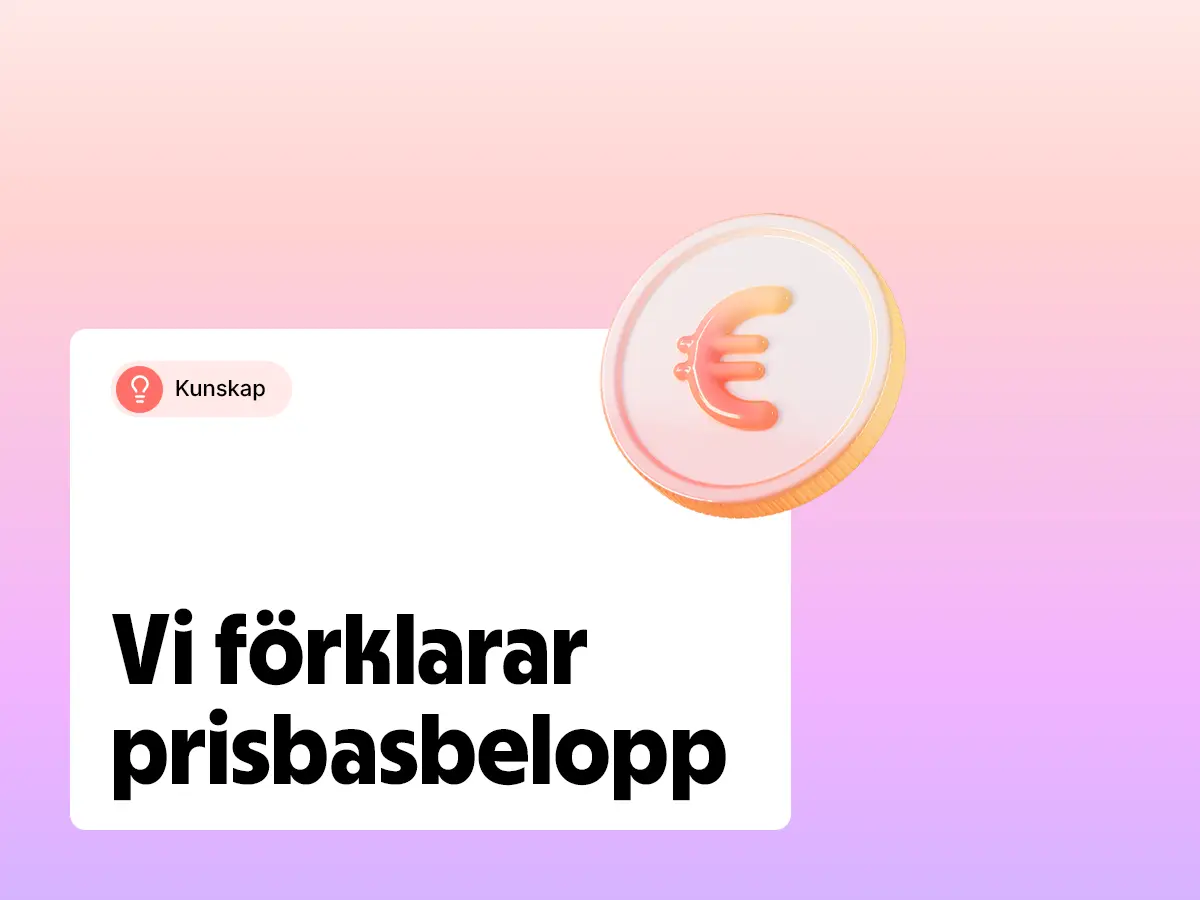 En euro-symbol på ett mynt bredvid texten "Vi förklarar prisbasbelopp".