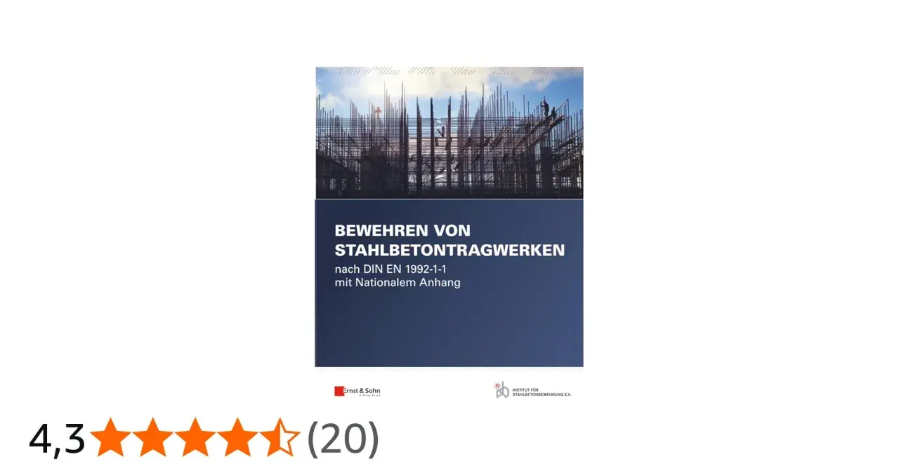 Buchcover: "Bewehrung von Stahlbetontragwerken nach DIN EN 1992-1-1 mit Nationalem Anhang". Baustelle im Hintergrund.