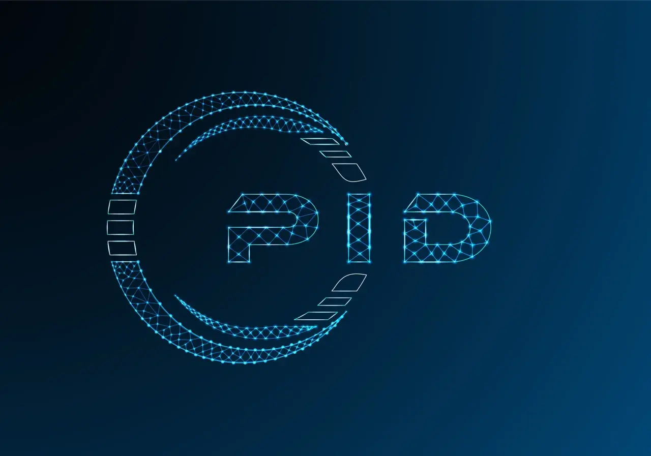 Sieć neuronowa tworzy literę "PID" w neonowym blasku. Co to jest PID? To symbol innowacji.