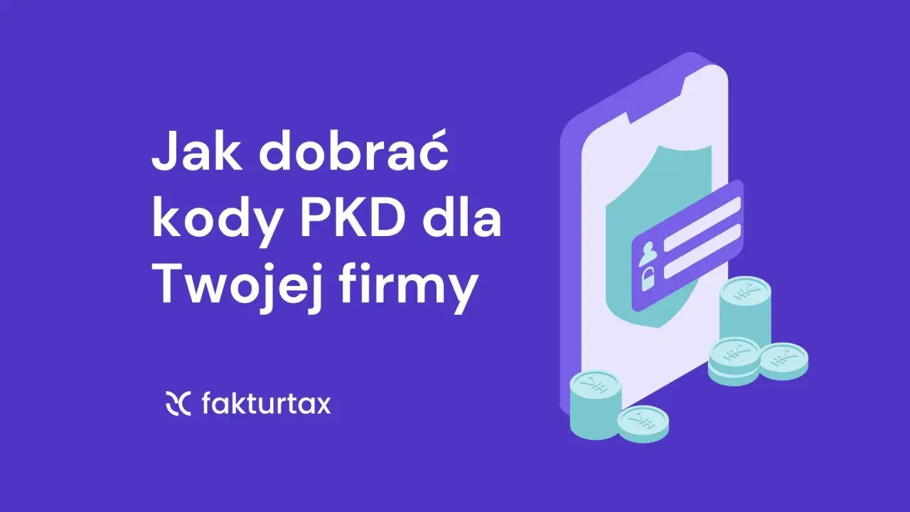 Jak dobrać kody PKD dla Twojej firmy? Ikona telefonu z tarczą i ikoną użytkownika, monety.