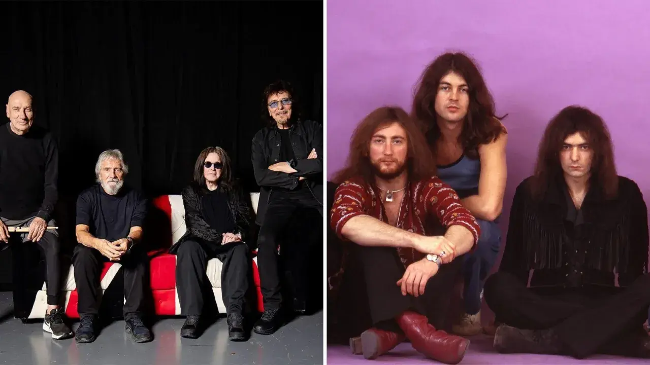 Legenda: Ian Paice, Roger Glover, Ian Gillan (wokalista Deep Purple) i Tony Iommi. Obok młodsza wersja zespołu z Jonem Lordem i Ritchie Blackmore'em.