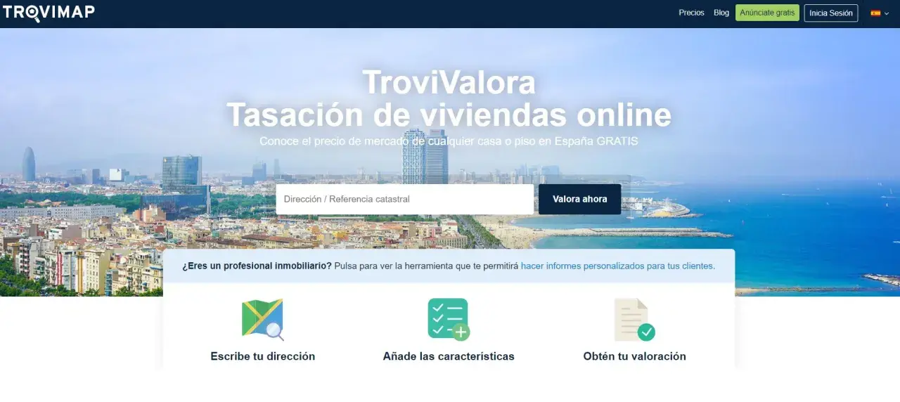 Plataforma online para conocer el precio de mercado de viviendas. Ofrece diferentes tipos de tasaciones gratuitas, introduciendo dirección o características.