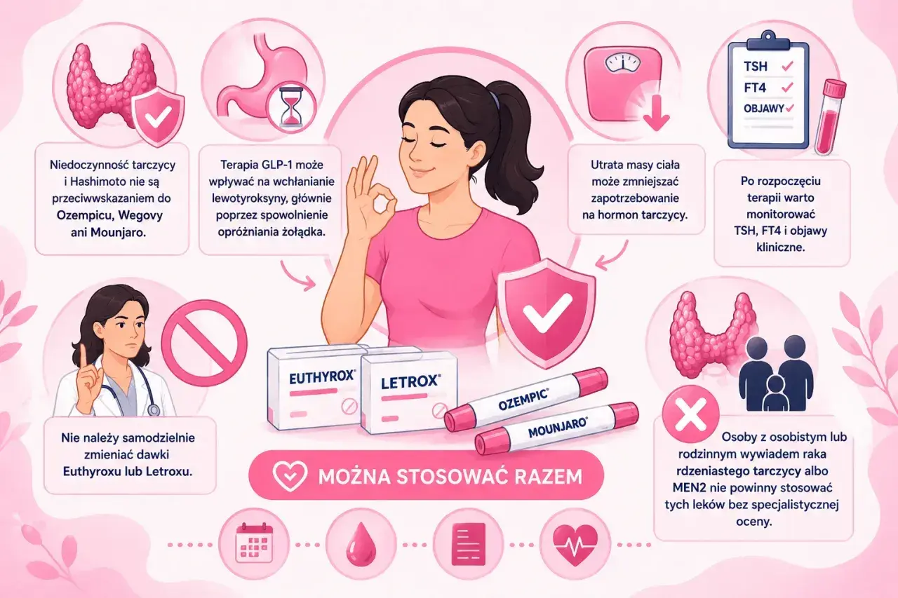 Kobieta cieszy się, że Letrox i inne leki na tarczycę można stosować razem. Informacje o leczeniu niedoczynności tarczycy.