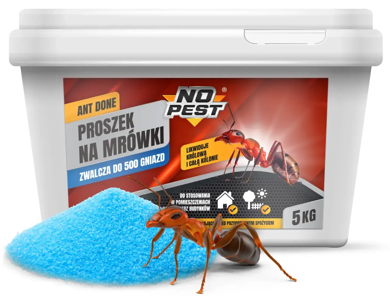 Pułapka na mrówki domowa w proszku, zwalcza królową i całą kolonię. Skuteczny środek na mrówki w opakowaniu 5kg.