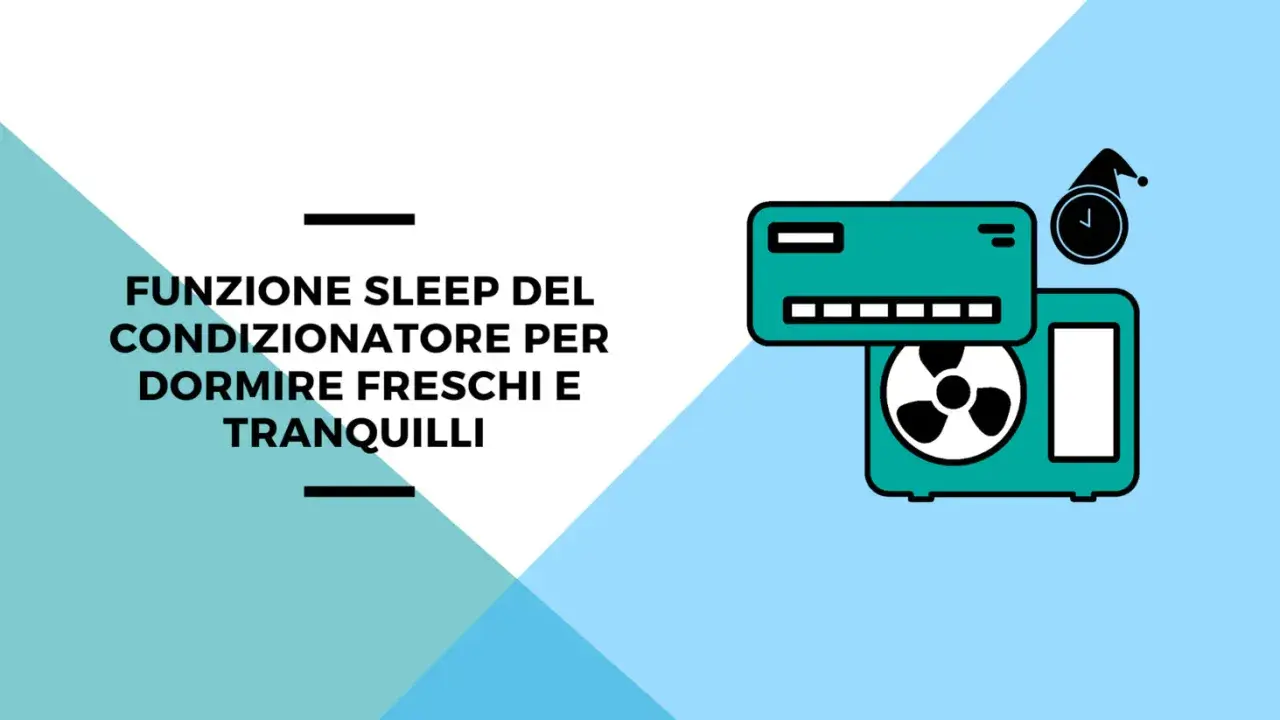 Funzione sleep del condizionatore per dormire freschi e tranquilli. Icona di un condizionatore con un orologio e cappello da notte.
