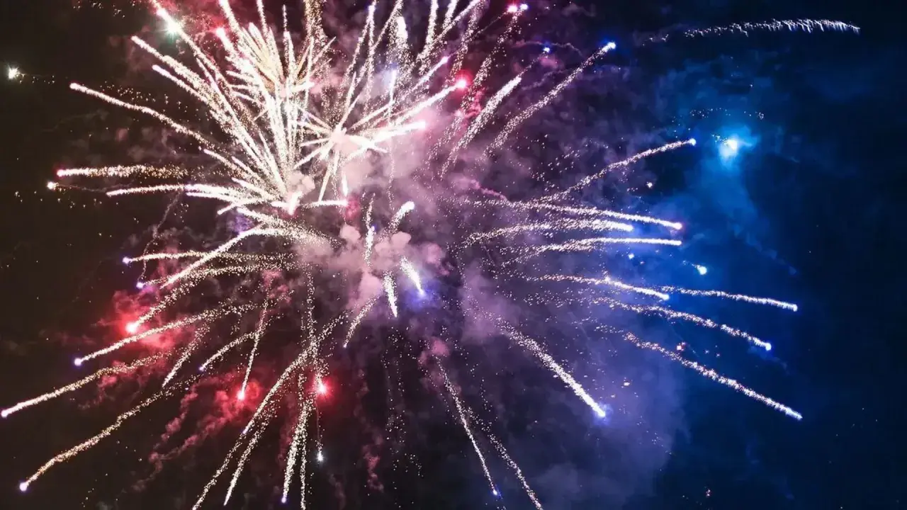 Kolorowe fajerwerki rozświetlają nocne niebo. Nowa ustawa zakazuje strzelania petardami, chroniąc spokój i bezpieczeństwo.