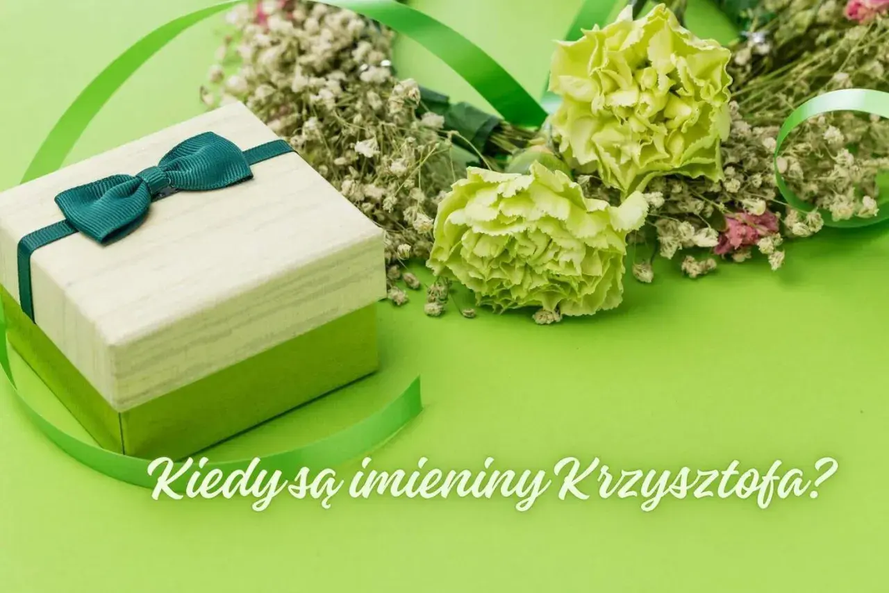 Prezent i kwiaty na zielonym tle. Czy wiesz, kiedy są imieniny Krzysztofa?