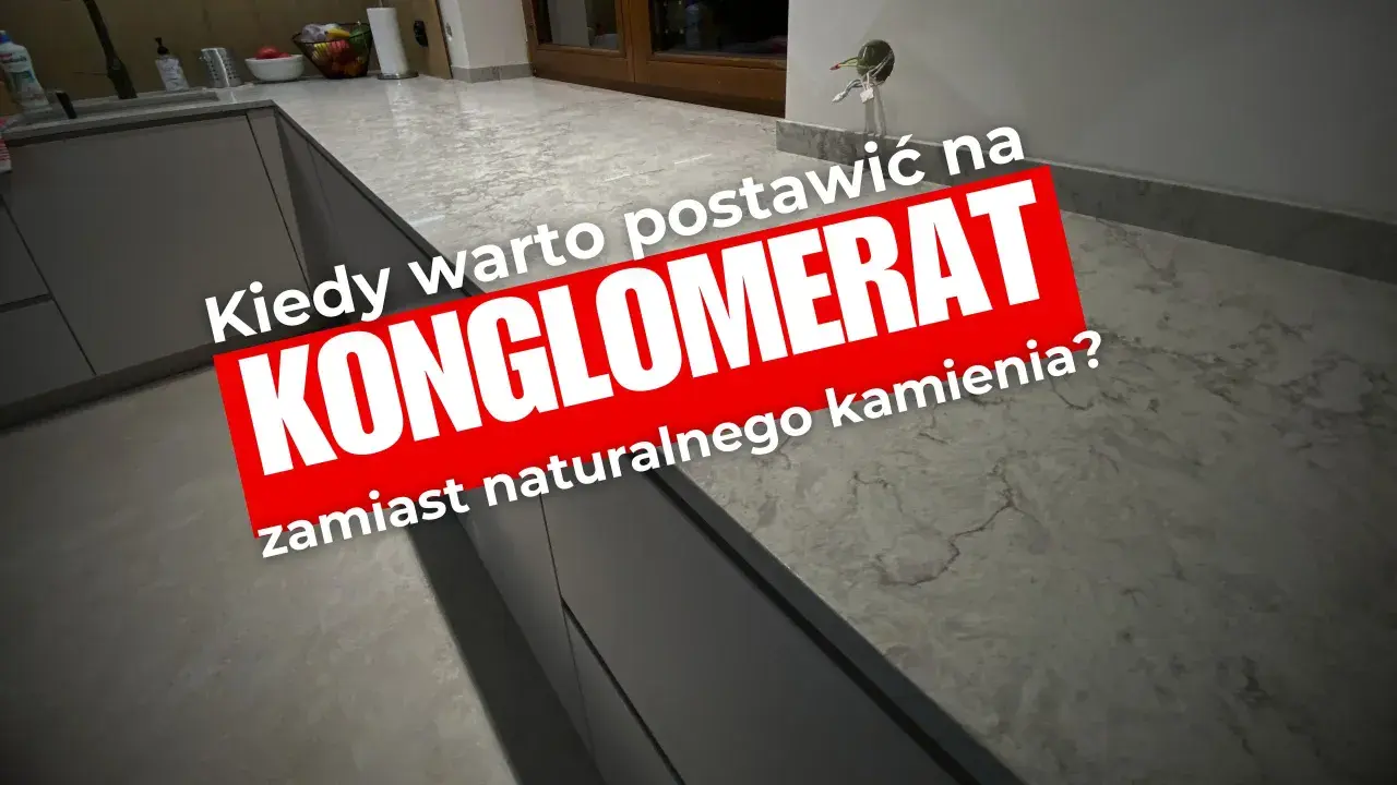 Kiedy warto postawić na konglomerat zamiast naturalnego kamienia? Nowoczesna kuchnia z kamiennym blatem.