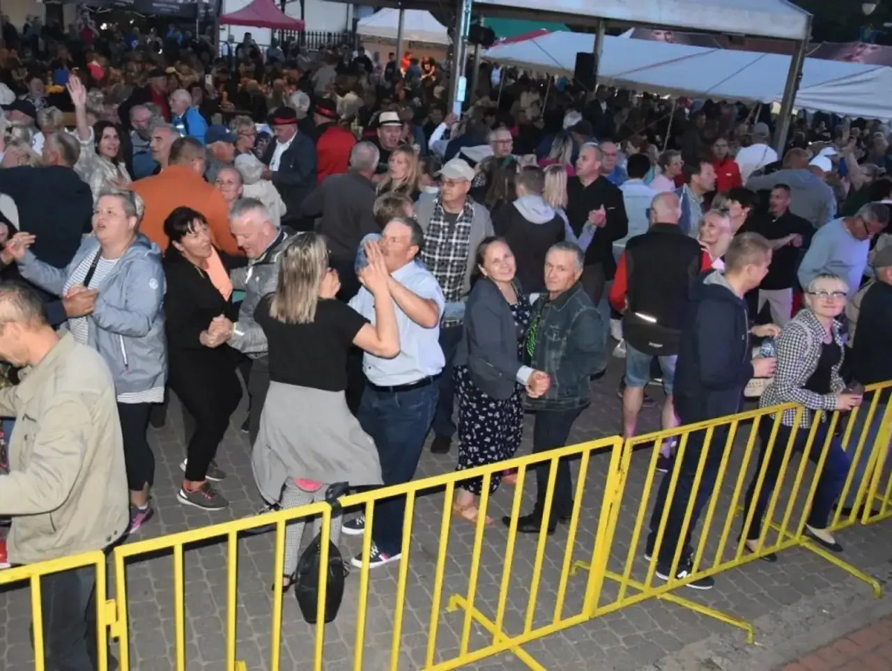 Tłum ludzi bawi się na ostrzyce koncert, tańcząc i świętując.