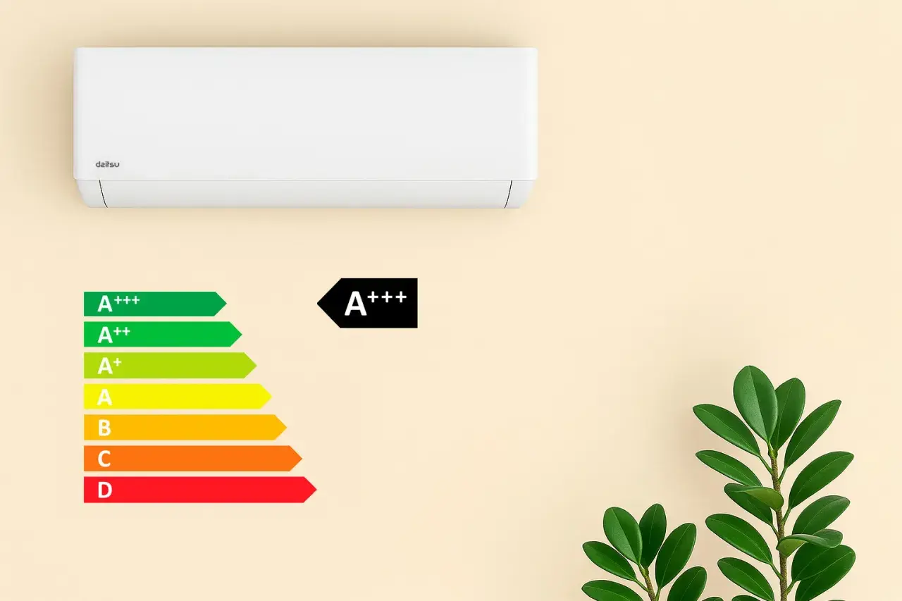 Etiqueta energética de aire acondicionado. Compara la diferencia consumo aire acondicionado A++ y A+++ para un hogar eficiente.