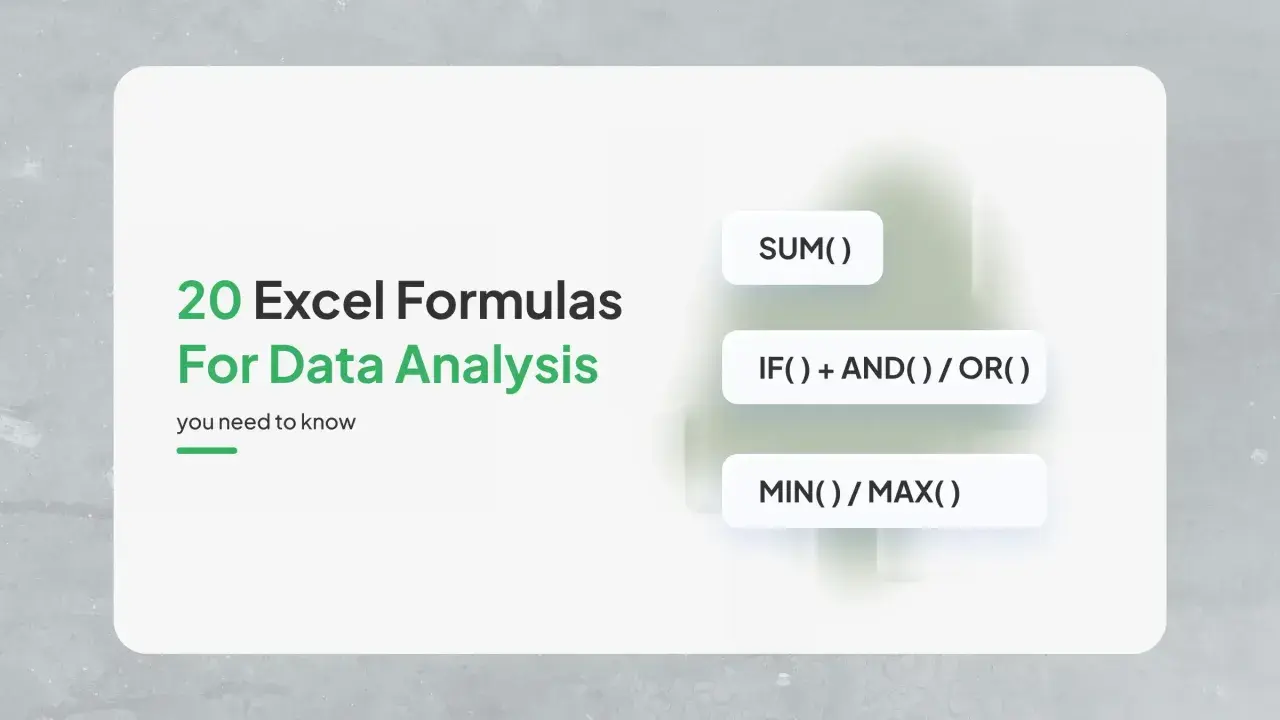 20 formule Excel per analisi dati: SUM(), IF(), AND(), OR(), MIN(), MAX() e altre funzioni principali.