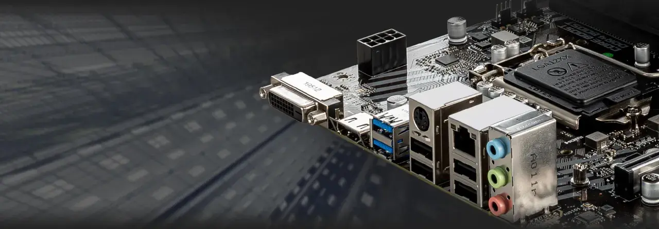 Płyta główna MSI H410M PRO z portami USB, DVI i złączem LGA12XX.