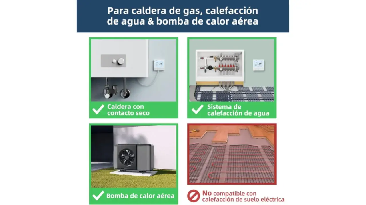 Sistema de calefacción domótica para caldera de gas, bomba de calor y suelo radiante.