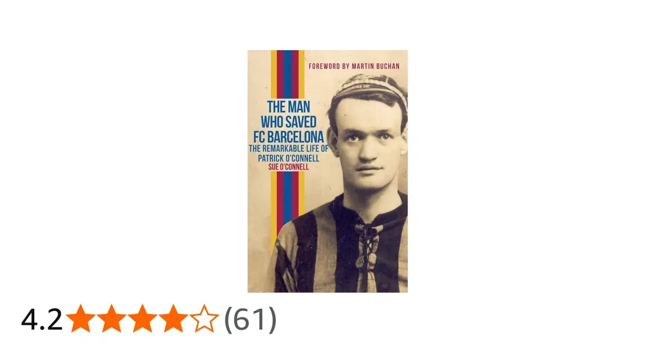 Okładka książki o Patricku O'Connellu, który uratował FC Barcelona. Młody mężczyzna w stroju piłkarskim.