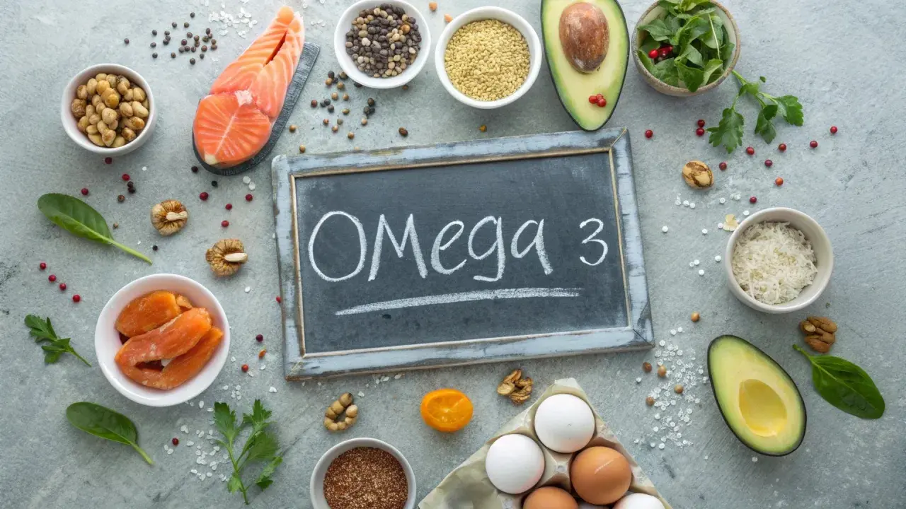 Omega 3: Lachs, Avocado, Nüsse und Eier – ideal für den Muskelaufbau und eine gesunde Ernährung.