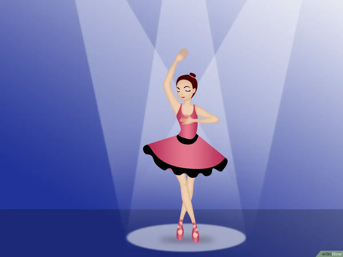Ballerina in tutù rosa, con un elegante piede a punta, esegue una posa aggraziata sotto i riflettori.