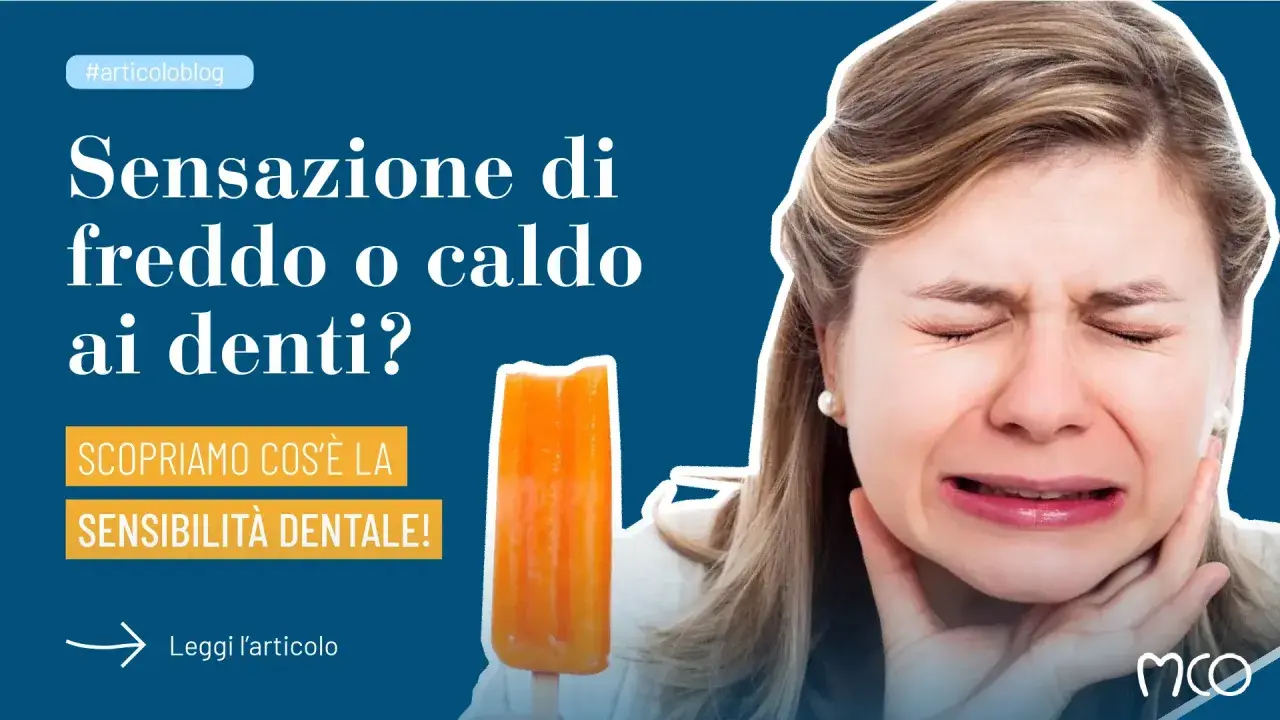 Donna con espressione sofferente per sensibilità dentale, causata da un ghiacciolo. Scopri il rimedio immediato per denti sensibili.