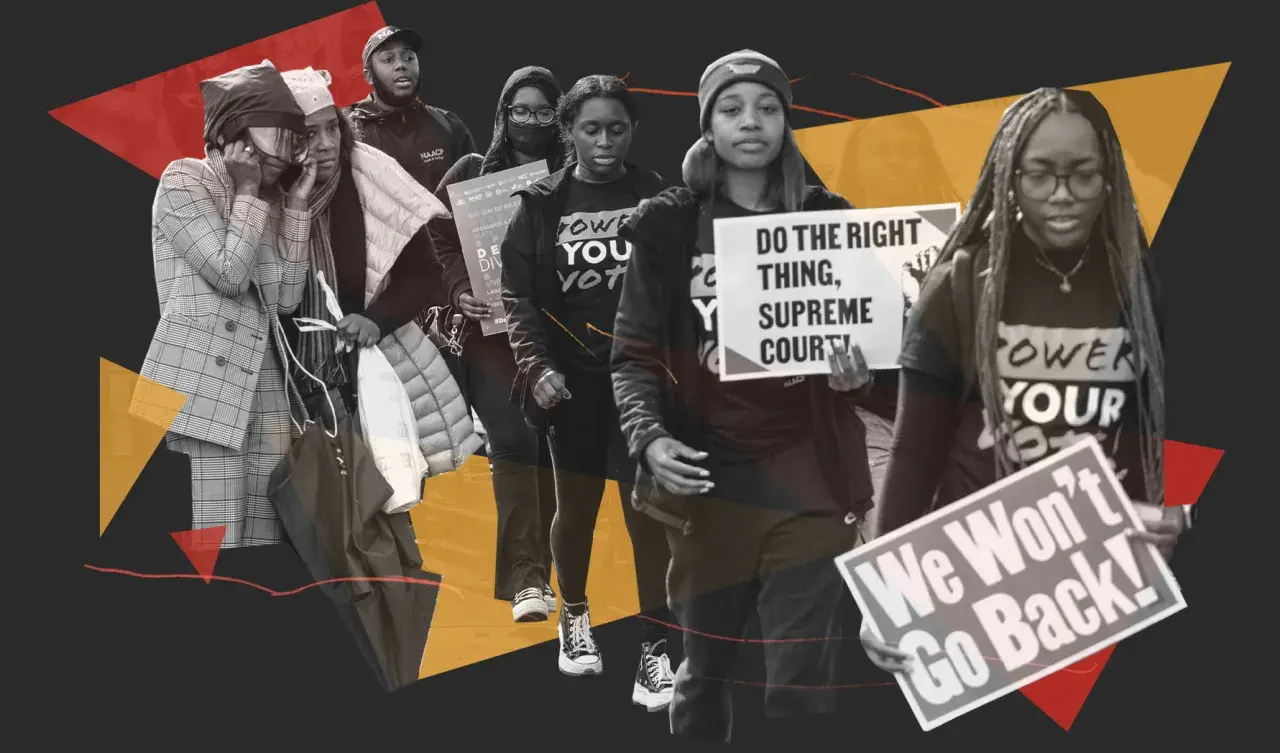 Protesters hold signs like "Do the Right Thing, Supreme Court!" and "We Won't Go Back!" This image evokes the ongoing fight for rights, making us wonder when DEI became a thing.