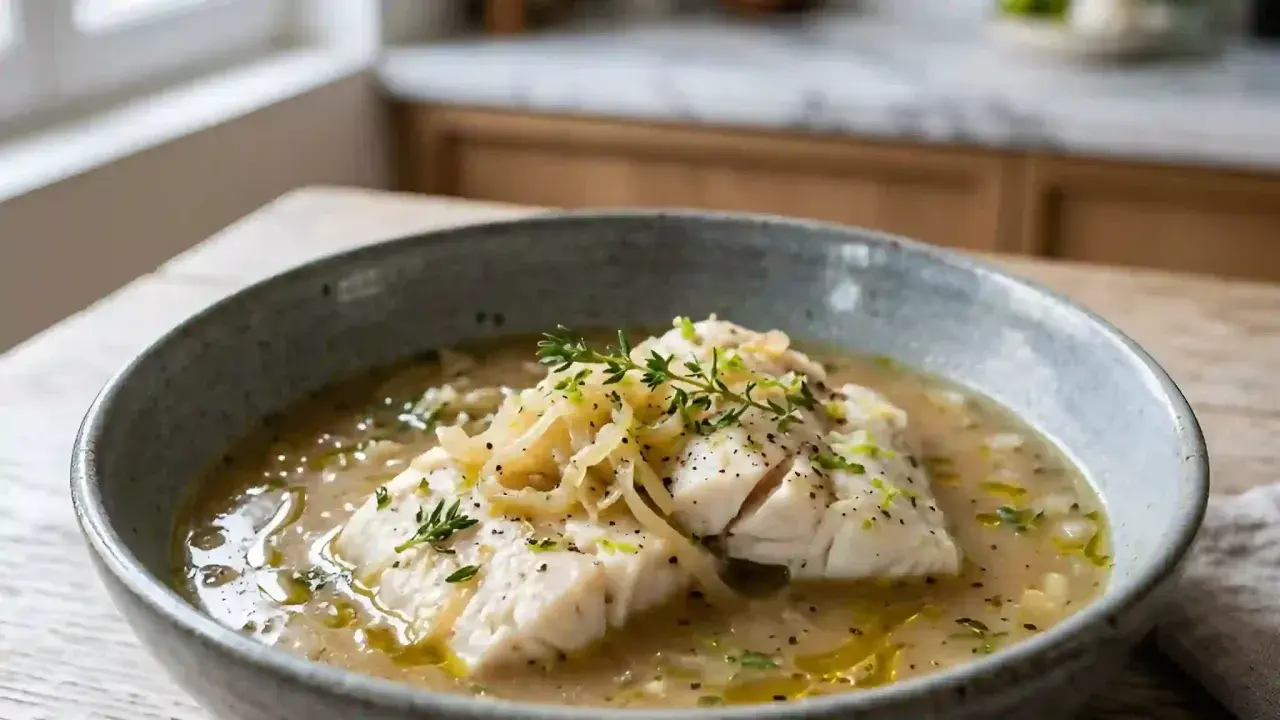 Un délicieux filet de poisson poché dans un bouillon parfumé, garni d'herbes fraîches. Une recette simple et savoureuse de cuisson court bouillon.