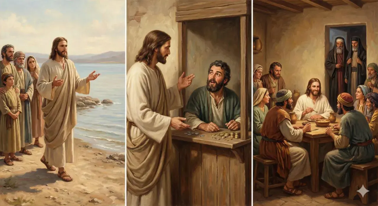 Jezus przemawia do ludzi nad jeziorem, rozmawia z celnikiem i zasiada do wieczerzy. Czy paralityk kto to?