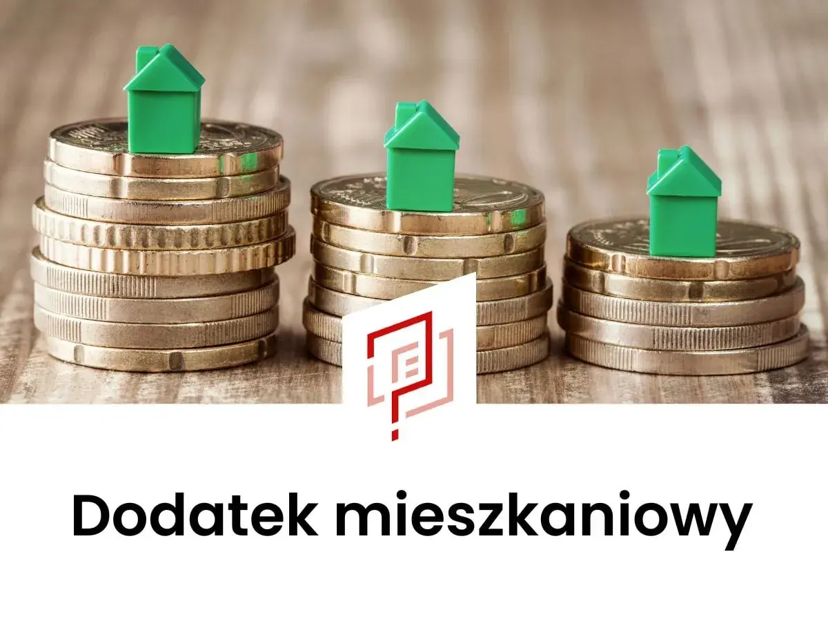 Zielone domki na stosach monet symbolizują dodatek mieszkaniowy.