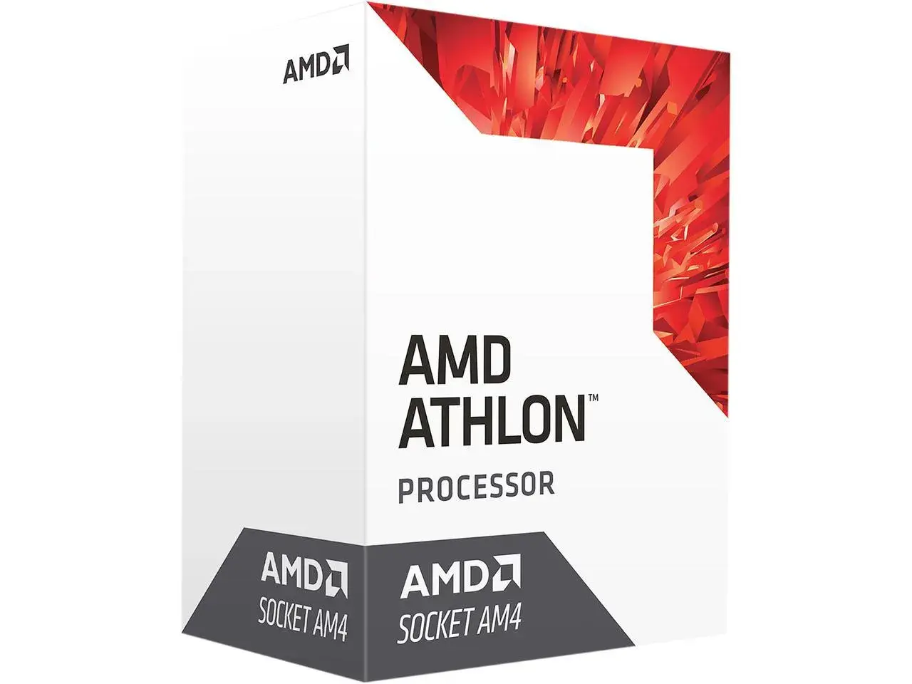 AMD Athlon 3000G Prozessor-Box mit rotem, kristallinem Design. Sockel AM4.