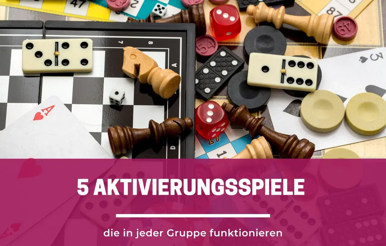 Brettspiele, Dominosteine, Würfel und Schachfiguren. 5 Aktivierungsspiele, die in jeder Gruppe funktionieren.