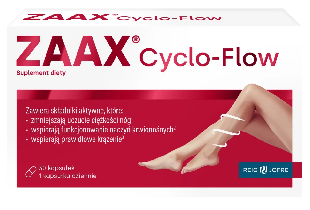ZAAX Cyclo-Flow – najlepsza maść na obrzęki nóg. Zmniejsza ciężkość, wspiera naczynia i krążenie. 30 kapsułek.