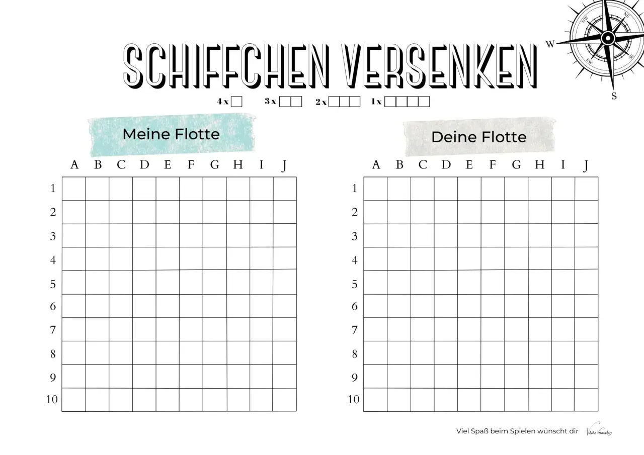 Spielbrett für das Schiffe versenken Spiel mit zwei Feldern: "Meine Flotte" und "Deine Flotte".