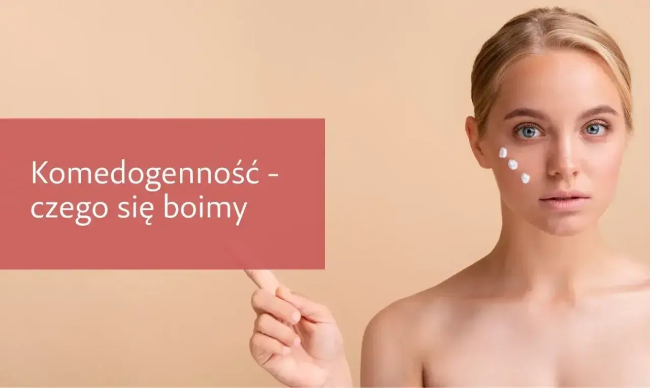 Komedogenność - czego się boimy? Młoda kobieta z białymi kropkami kremu na policzku.