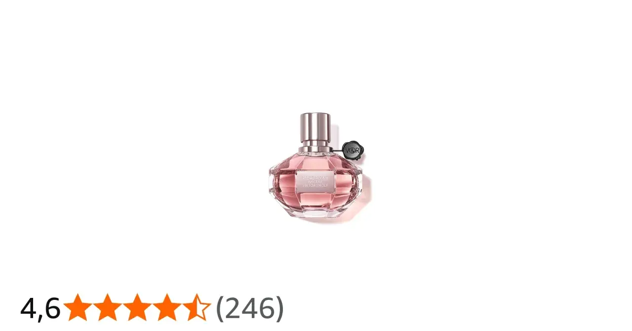 Różowy flakon perfum Flowerbomb Nectar Viktor&Rolf, z błyszczącym korkiem i etykietą.
