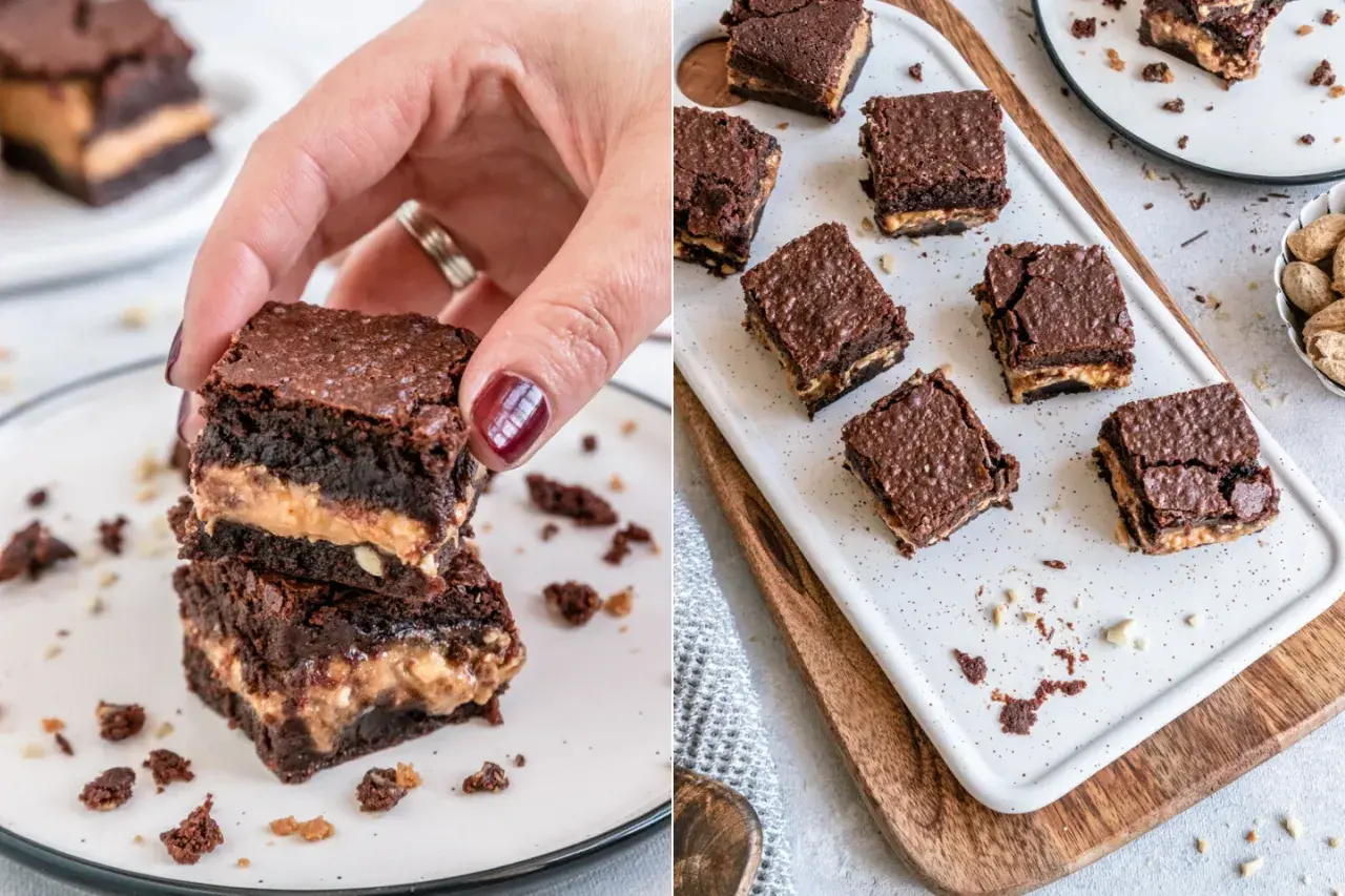 Schokoladige Brownies mit Erdnussbutterfüllung, perfekt für ein einfaches Brownie Rezept.