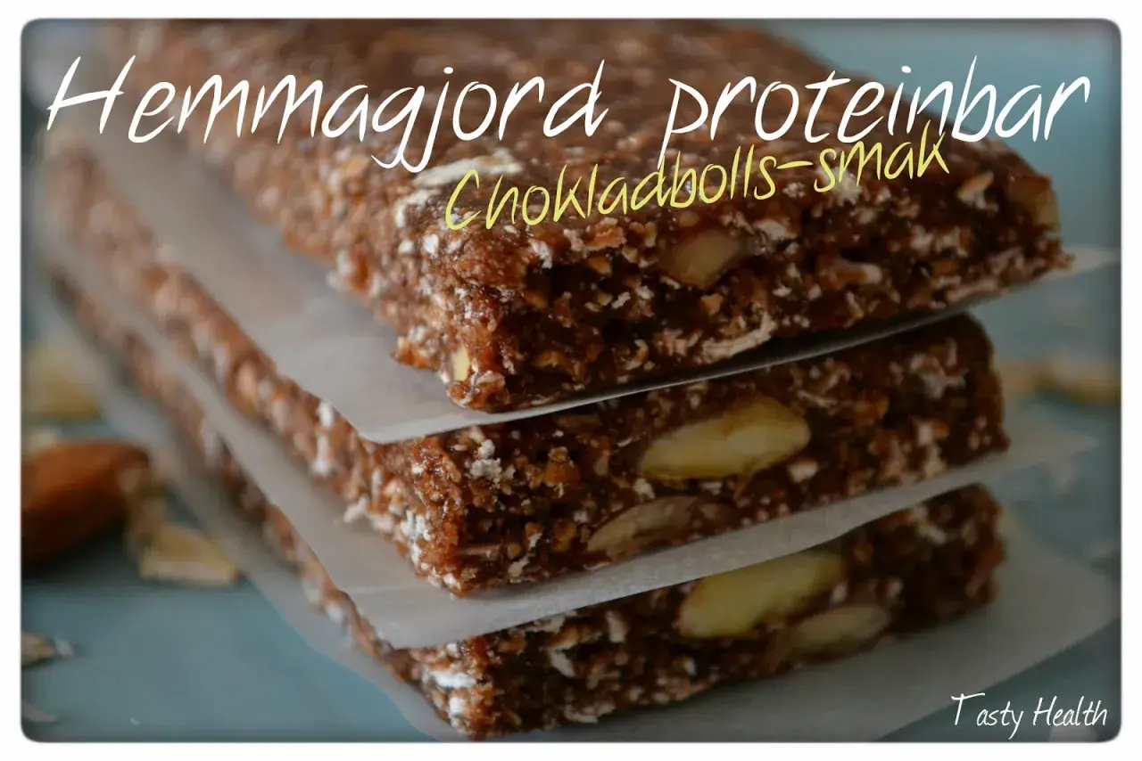 Hemmagjord proteinbar med chokladbollssmak. Ett enkelt recept för hemmagjorda proteinbars.