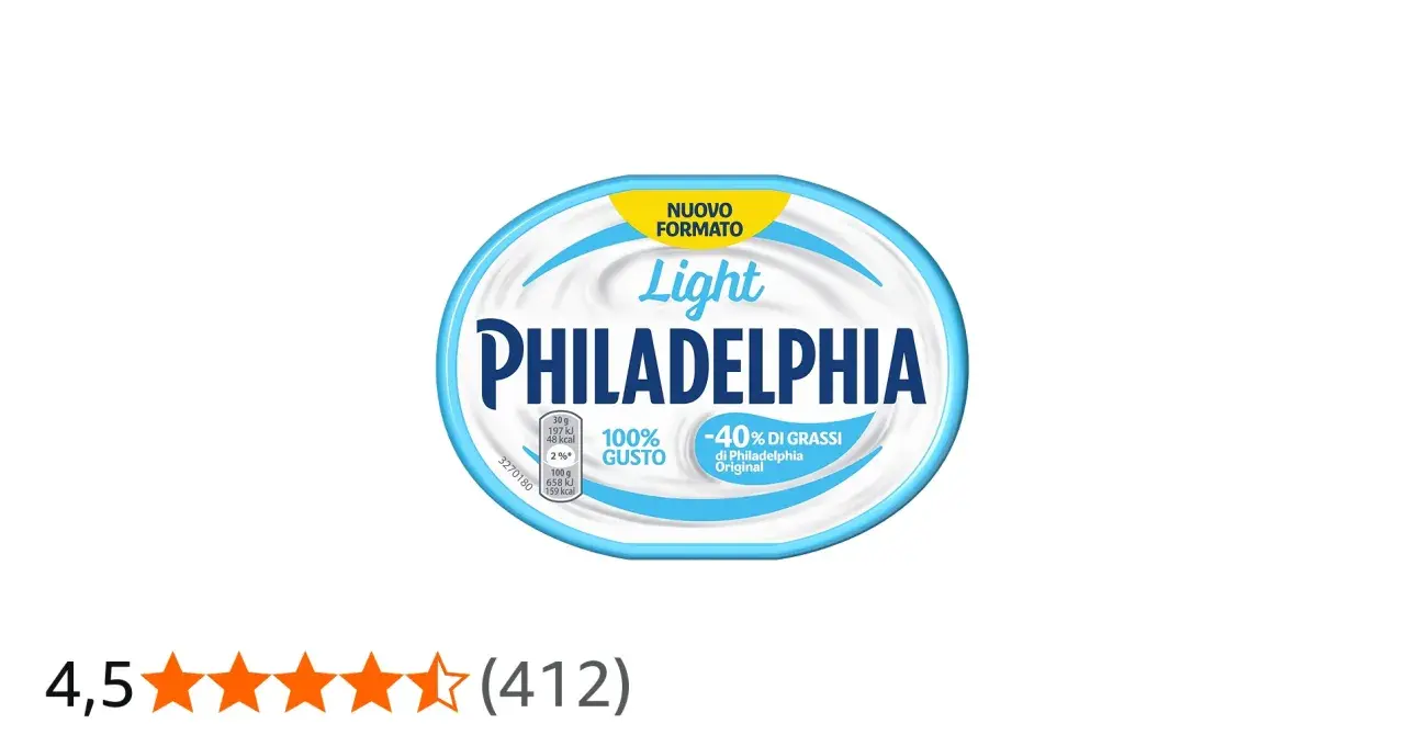 Philadelphia Light: 48 kcal per 30g, 159 kcal per 100g. Gusto originale con -40% di grassi.