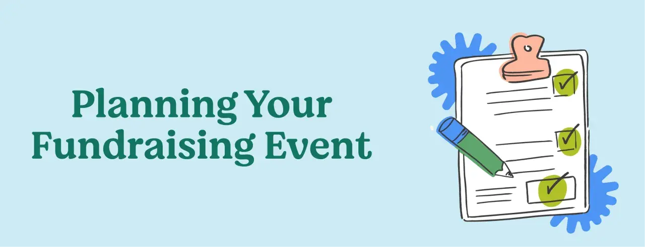 Planning Your Fundraising Event: A checklist on a clipboard with a pencil and checkmarks.