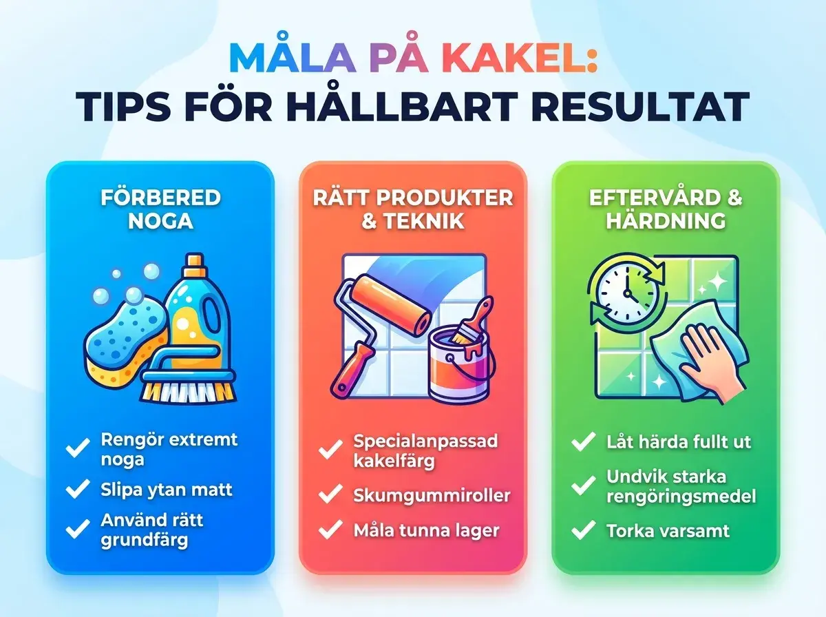 Tips för att måla kakel: förbered noga, använd rätt produkter och teknik, samt eftervård för ett hållbart resultat.