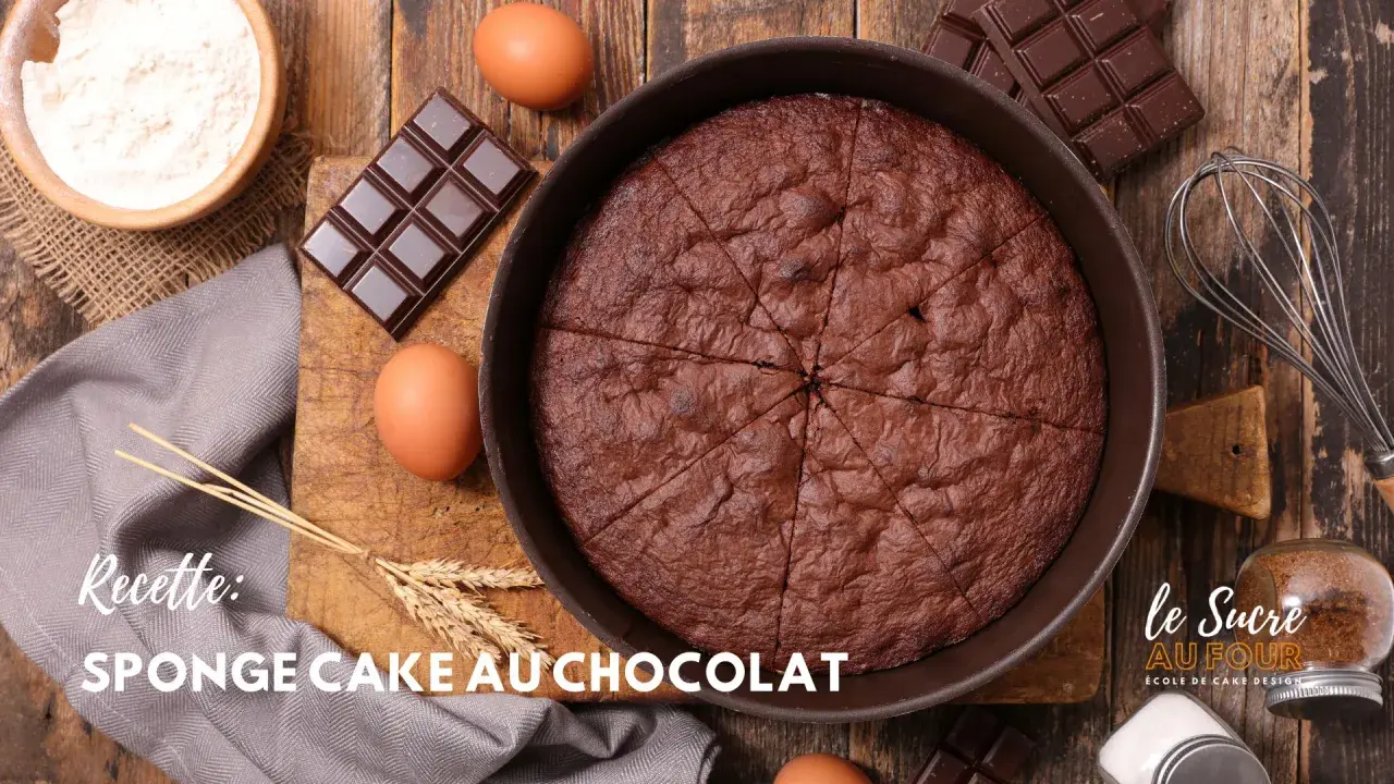 Un délicieux cake au chocolat, prêt à être dégusté, entouré d'ingrédients comme des œufs, du chocolat et de la farine.