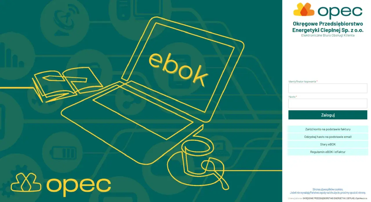 Grafika przedstawia laptop z napisem "ebok" na ekranie, symbolizującym elektroniczne biuro obsługi klienta.