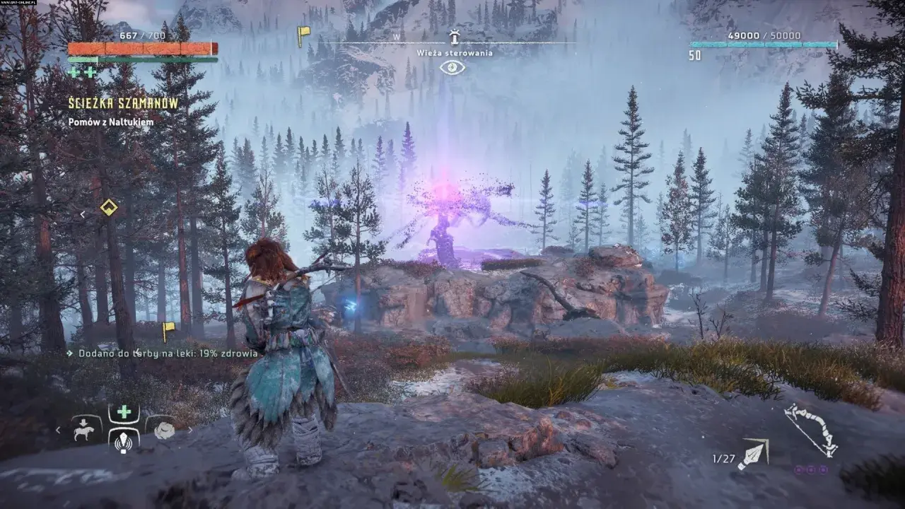 Aloy stoi w zimowym lesie, zbliżając się do tajemniczej wieży sterowania. Ile godzin zajmie jej odkrycie jej sekretów w Horizon Zero Dawn?