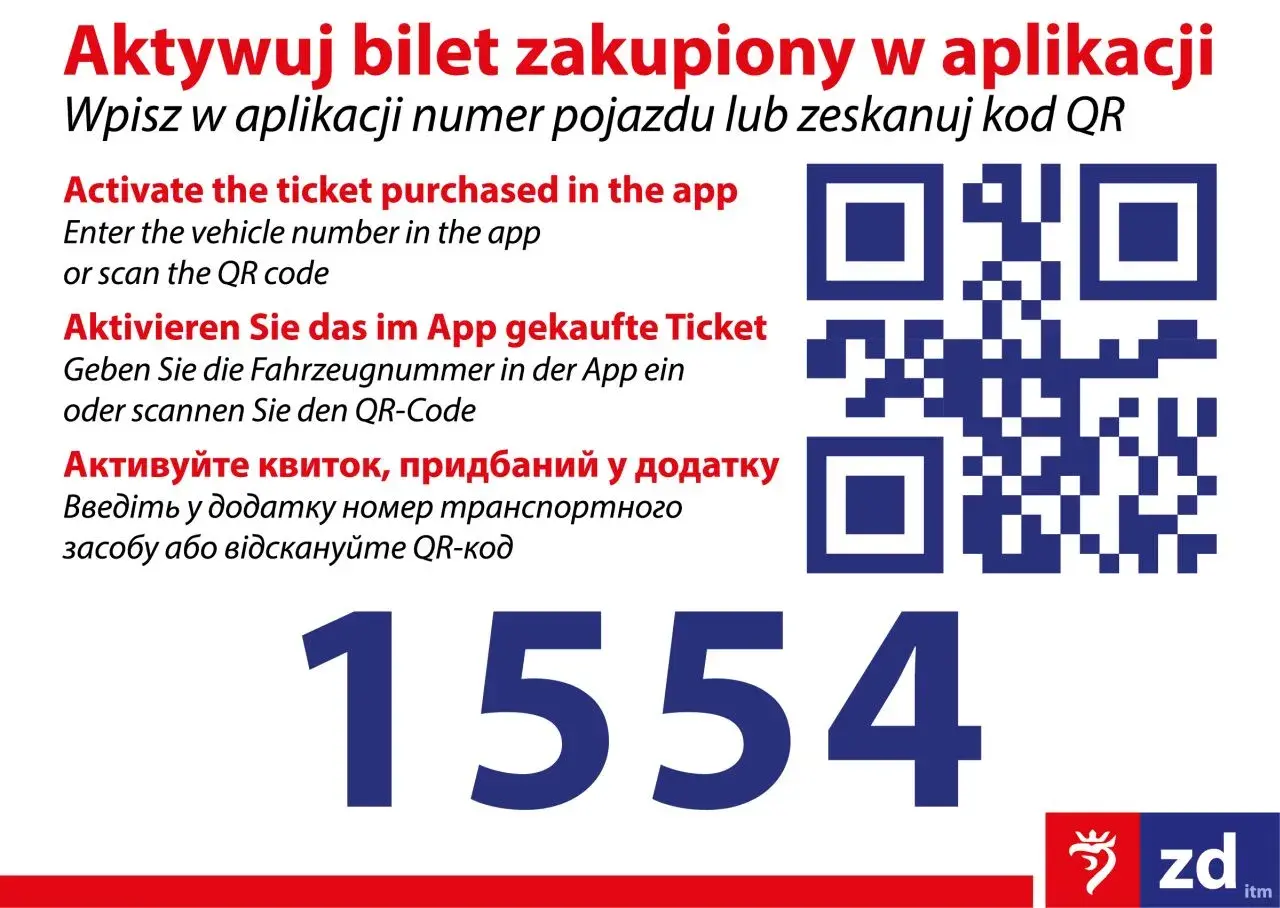 Aktywuj bilet dobowy Szczecin, skanując kod QR lub wpisując numer pojazdu w aplikacji. Numer 1554.