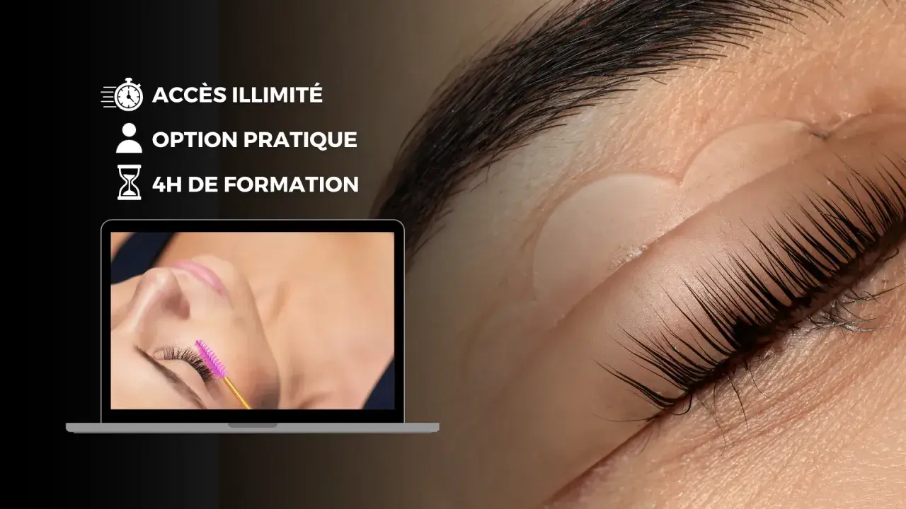 Formation sur le rehaussement de cils. Apprenez si peut on mettre du mascara sur un rehaussement de cils. Accès illimité, option pratique, 4h de formation.