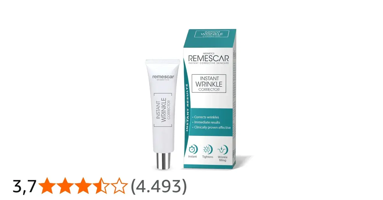Remescar Instant Wrinkle Corrector: la confezione e il tubetto promettono risultati immediati, ma le opinioni negative suggeriscono cautela.