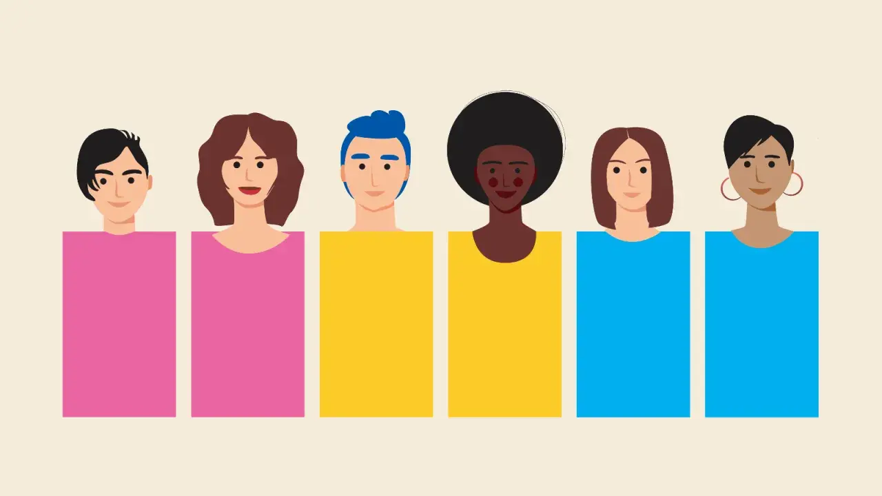 Un gruppo di persone diverse, che rappresenta cosa vuol dire pansessuale: amore per la persona, non per il genere.