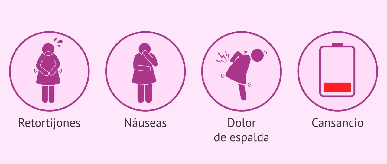 Síntomas comunes en embarazo de 39 semanas: retortijones, náuseas, dolor de espalda y cansancio.